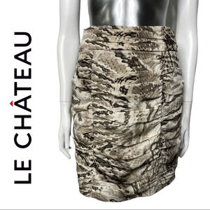 Le Chateau Ruched Snakeskin  Skirt Back Zipper Tan Black Cream size 6